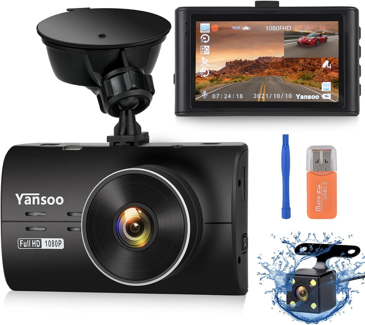 1080P FHD Front and Rear Dash Cam with Night Vision D29414