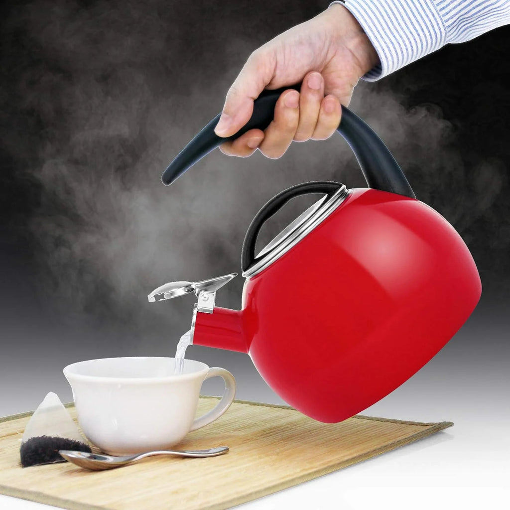 2 Quart Enamel On Steel Whistling Tea Kettle (Chili Red) B536