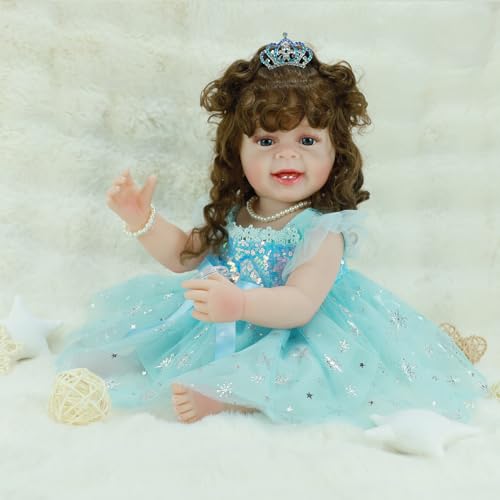 22 Inch Lifelike Full Body Vinyl Silicone Reborn Baby Doll with Long Hair Q619