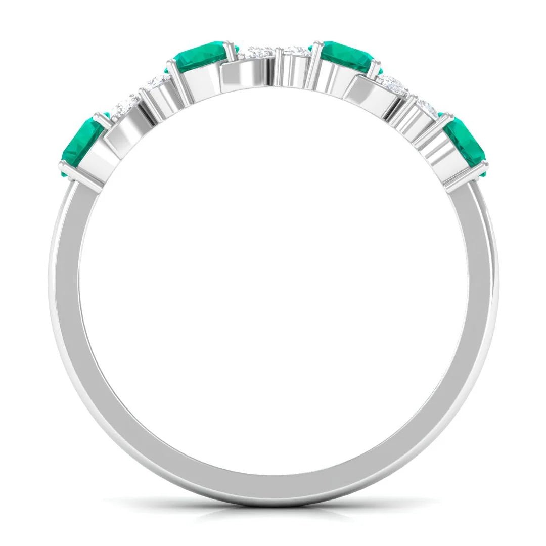 Emerald and Diamond Half Eternity Ring in 925 Sterling Silver C731