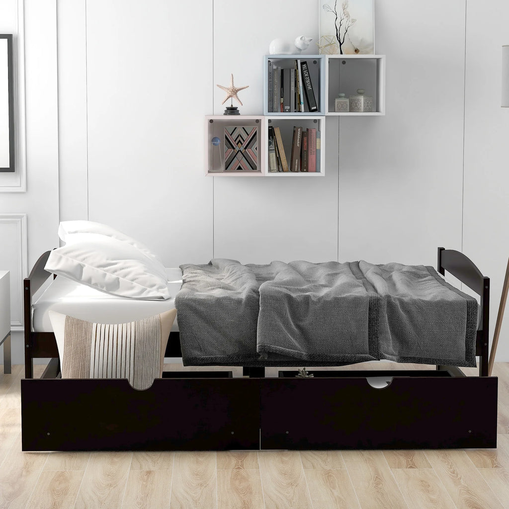 Twin Size Pine Wood Platform Bed with 2 Drawers A28792