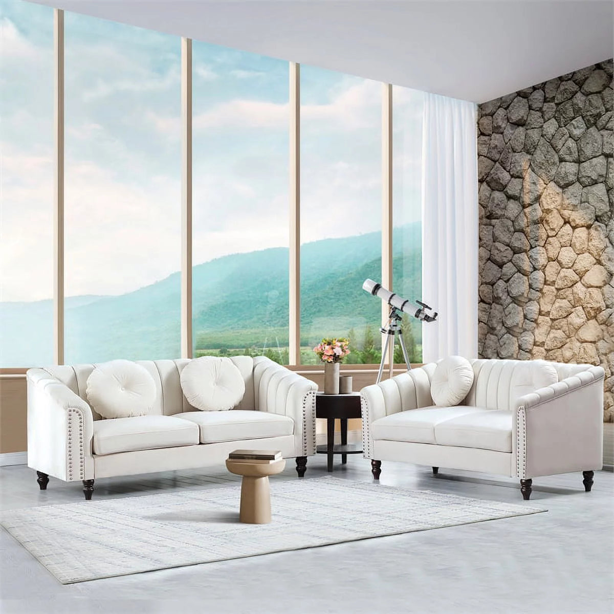 White 3 Pieces Microfiber Living Room Set S31072