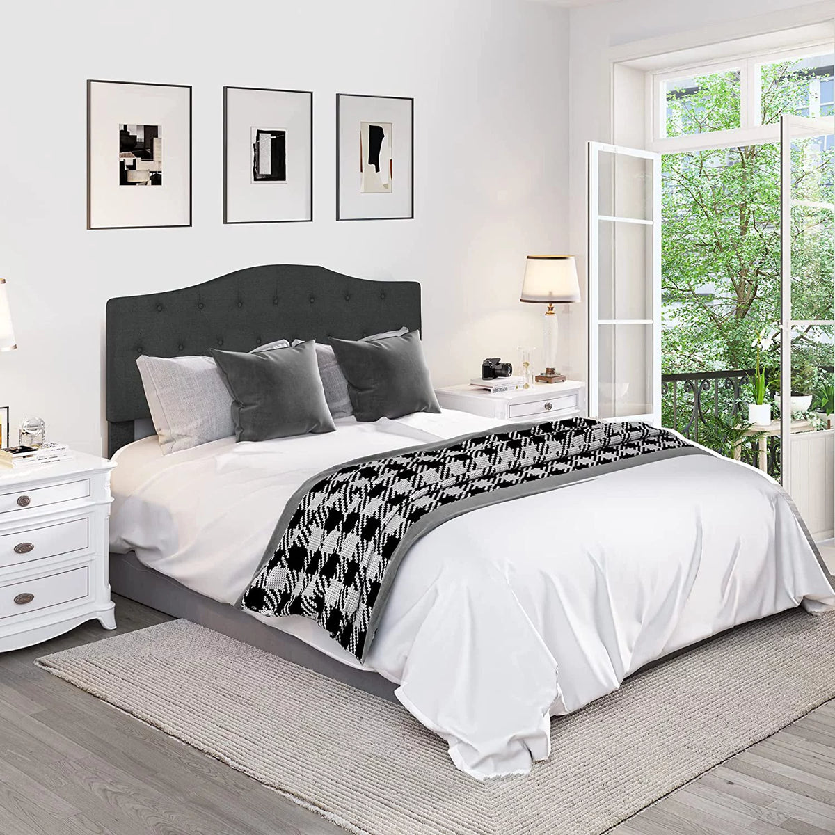 Grey Linen Tufted Upholstered Headboard O408
