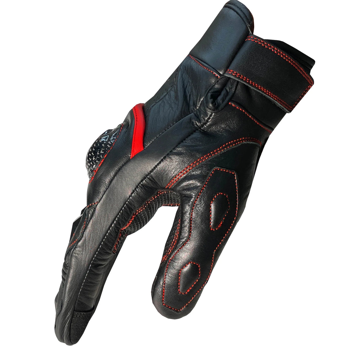 Black Red Leather Motorcycle Biker Gloves O9361