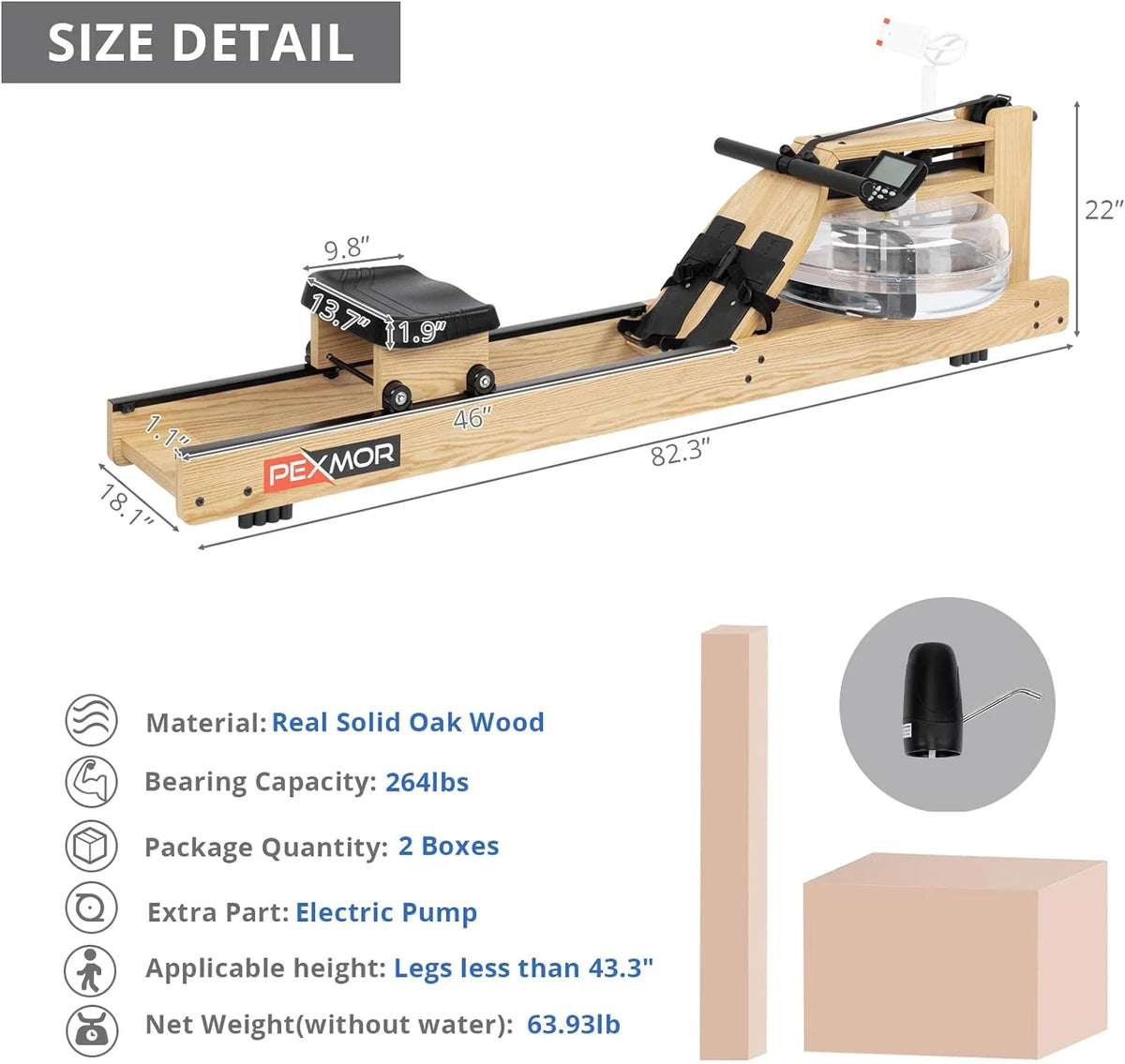 Oak Wood Water Rowing Machine with LCD Monitor Q8041