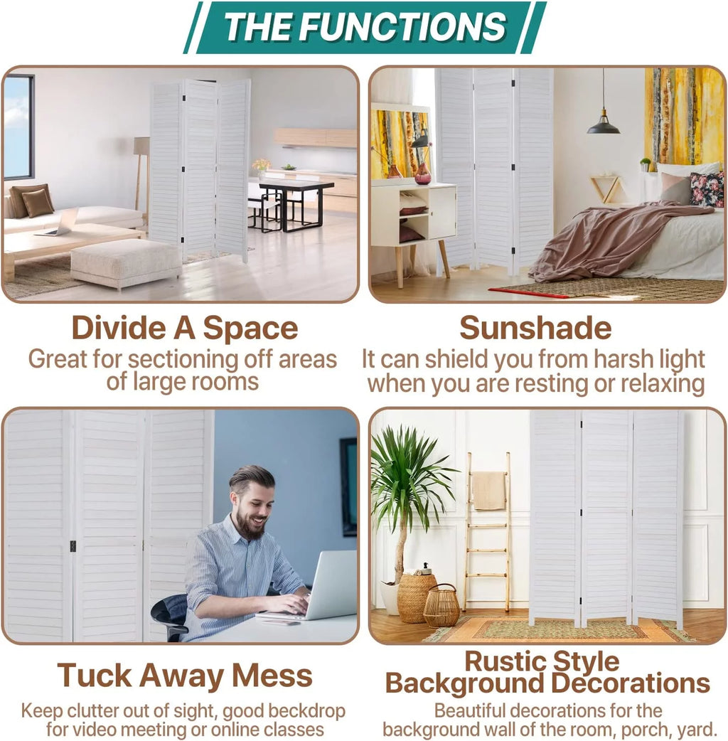 White 3 Panel Wood Room Divider J9397