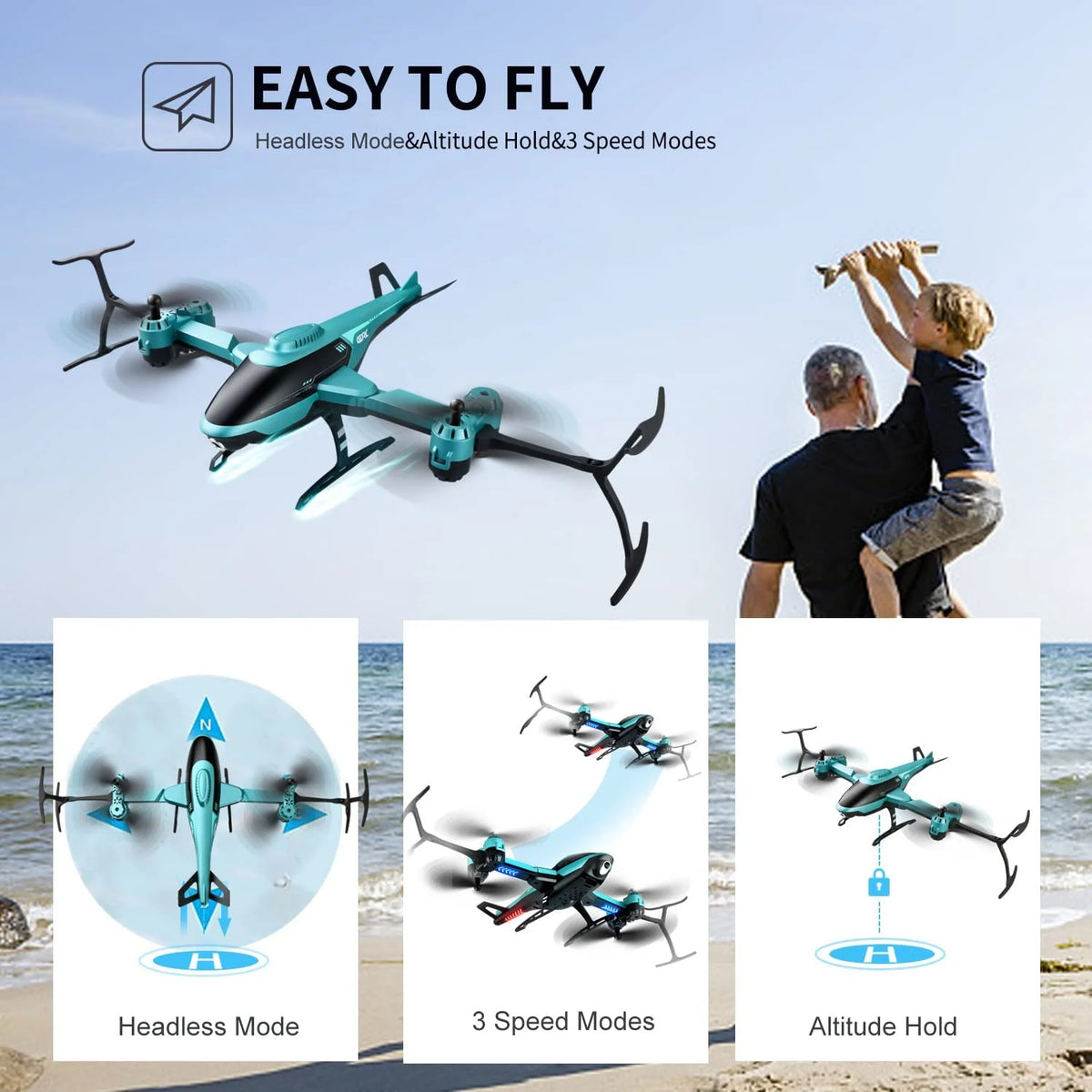 RC Helicopter Drone with 1080P HD Camera Blue F12126
