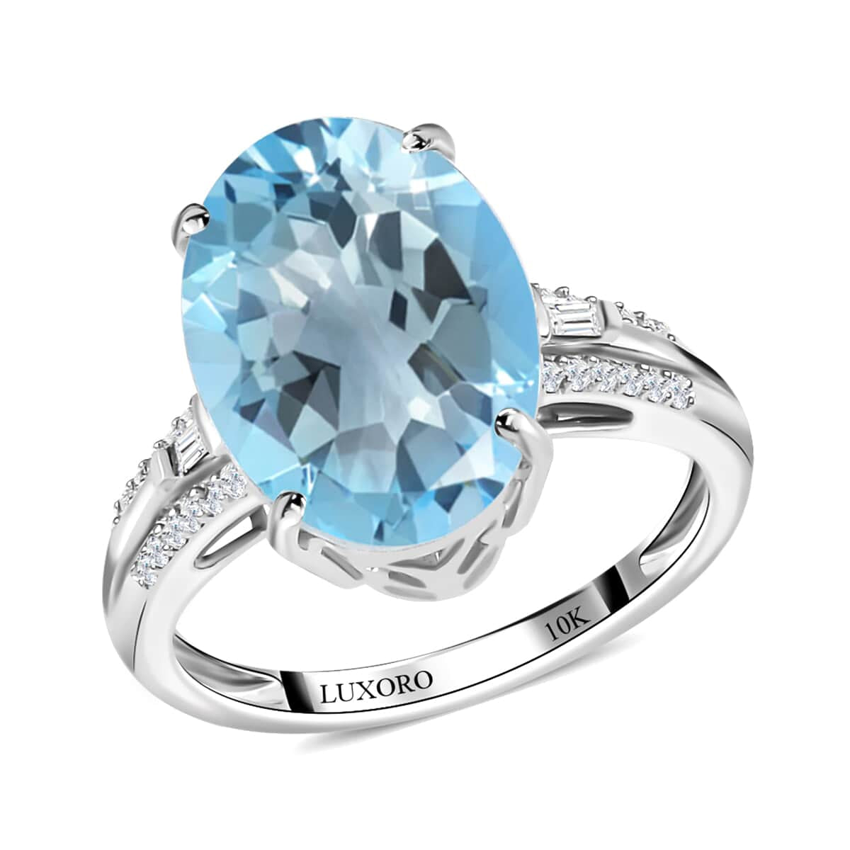 10K White Gold Oval Blue Aquamarine White Diamond Ring Size 9 Ct 4.25 G-H Color I3 Clarity X5709