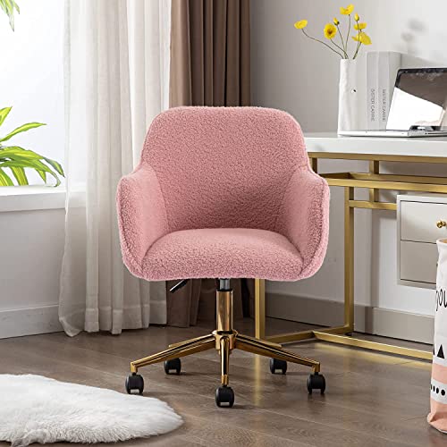 Pink Faux Fur Upholstered Swivel Desk Chair X88856