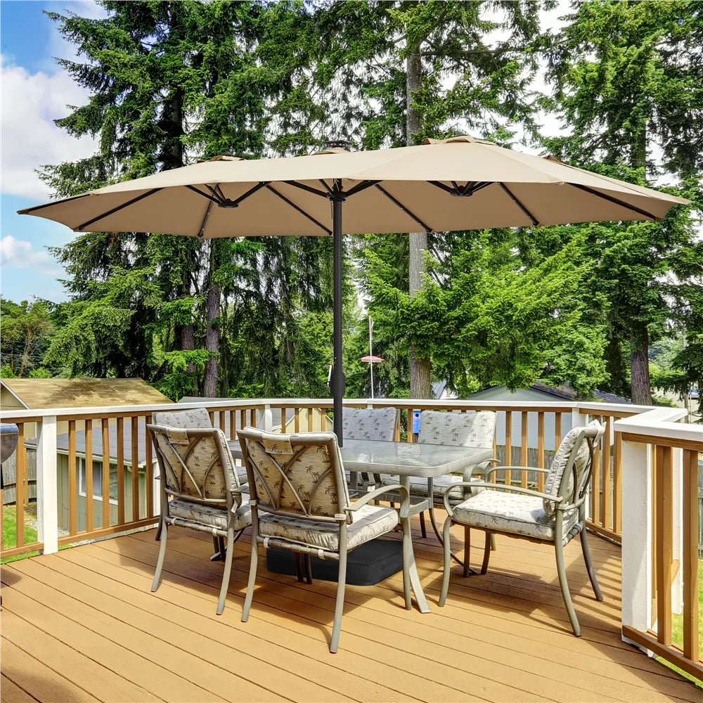 Tan 13ft Patio Umbrella with Solar Lights Q98443