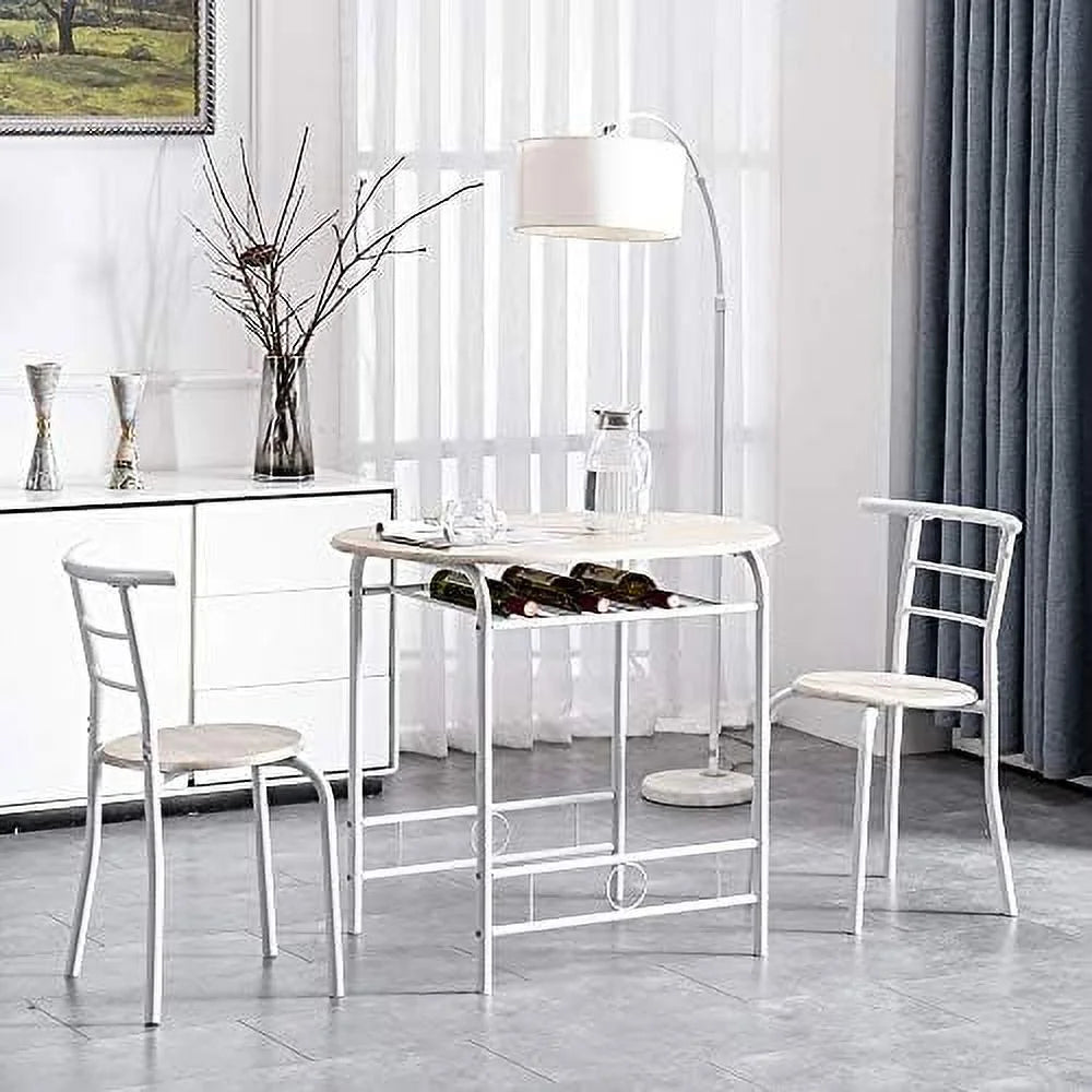 Compact Dining Table Set with Rack (Oak and White) A9828