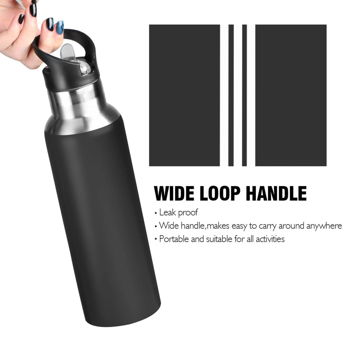20 OZ Vacuum Insulated Stainless Steel Water Bottle with Straw Lid A566826