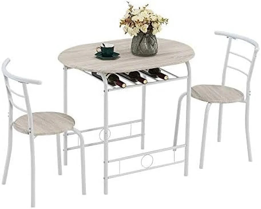 Compact Dining Table Set with Rack (Oak and White) A9828