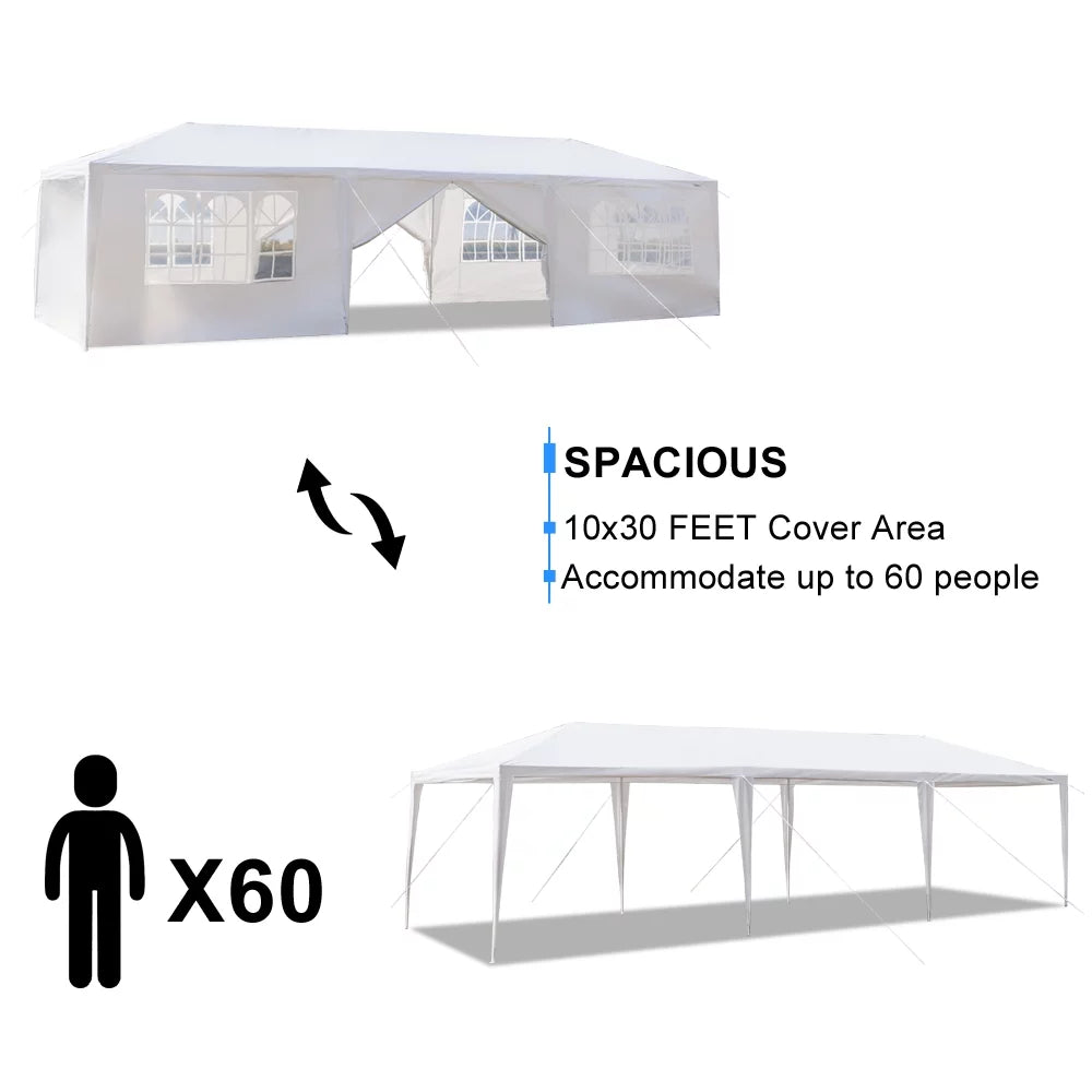 10'x 30' Canopy Tent with 8 Sidewalls White R849310