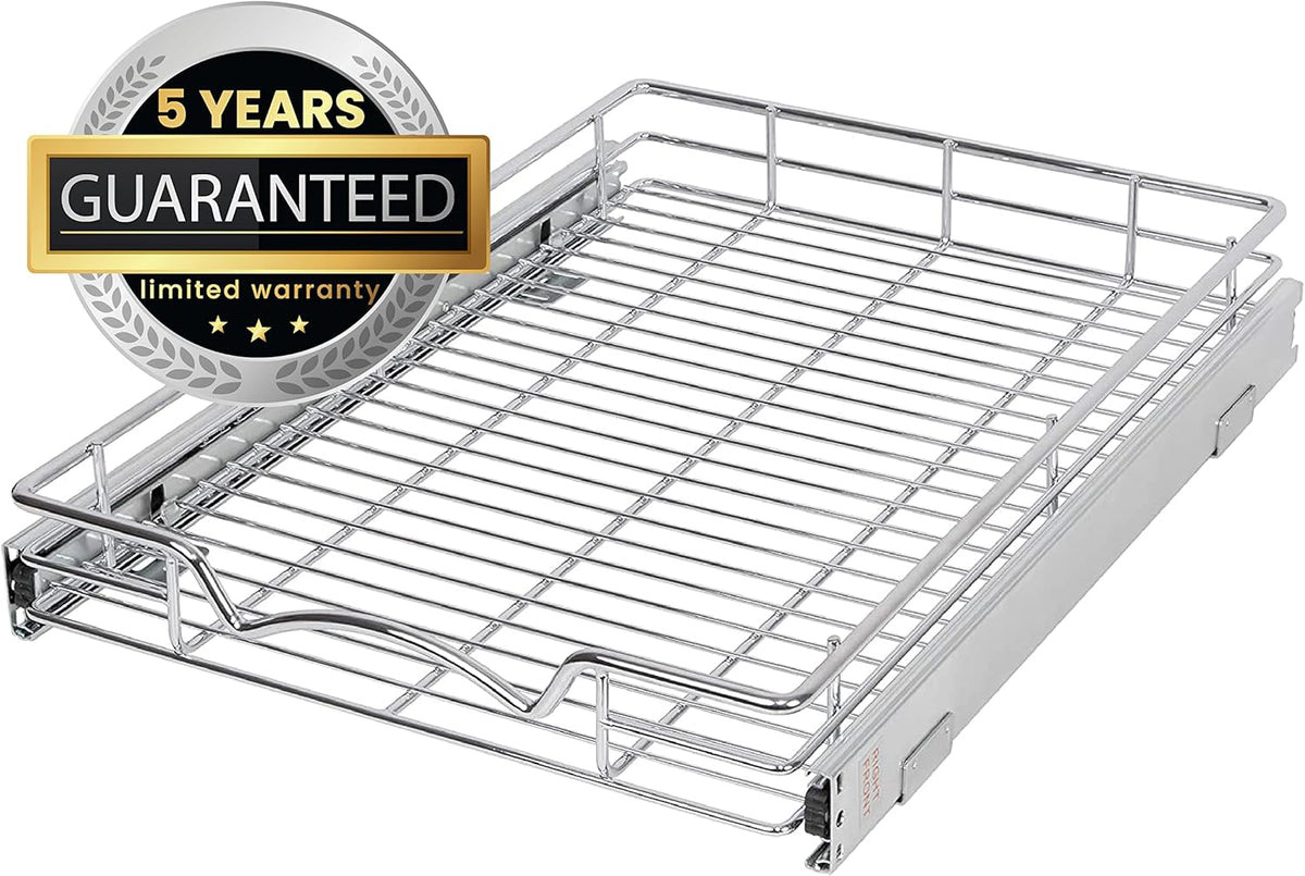 14"W x 21"D Chrome Wire Frame Pull Out Drawer Cabinet Organizer D8854