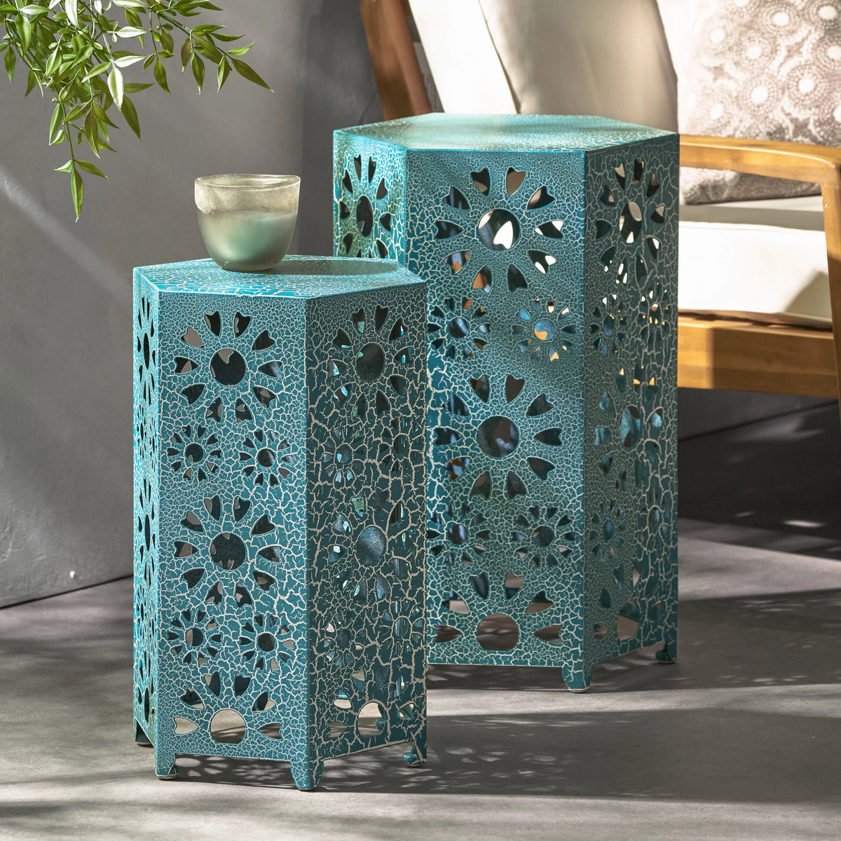 12 Inch and 14 Inch Iron Side Table Set R5632