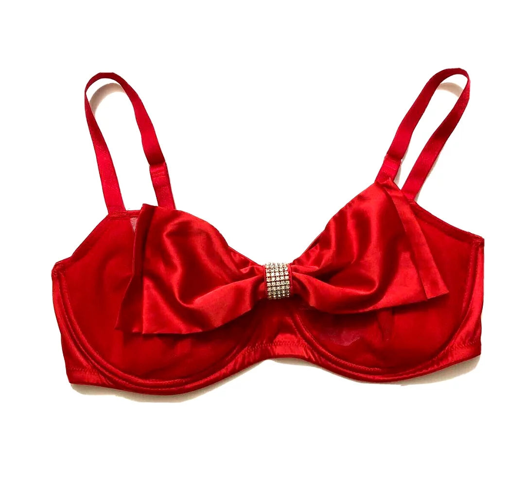 Red Sheer Mesh Balconette Bra 34DDD X858