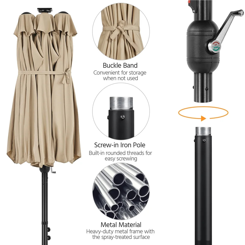 Tan 13ft Patio Umbrella with Solar Lights Q98443