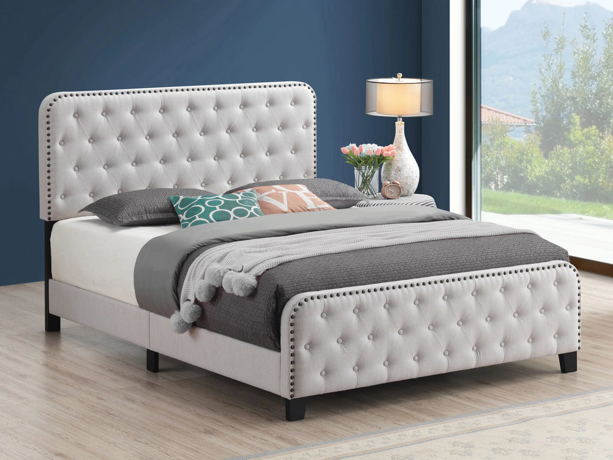 Beige Tufted Upholstered Bed A4744