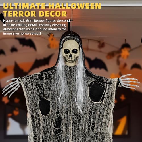 Set of 3 Hanging Ghosts and Grim Reaper Skeleton Halloween Decorations Z526