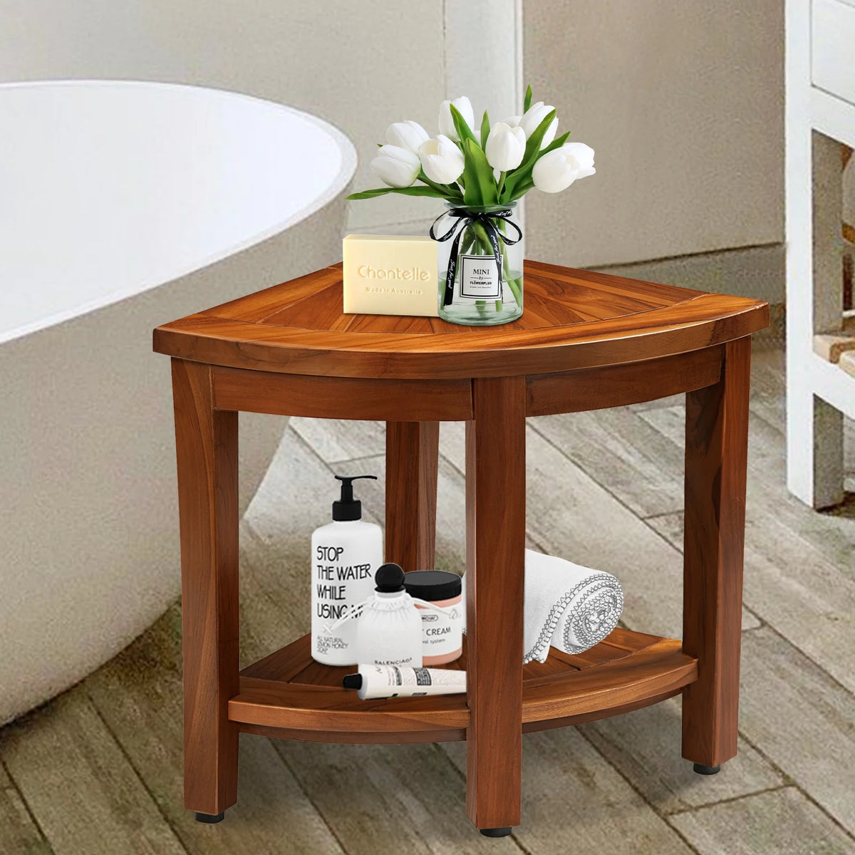 Teak Shower Bench with Shelf M7439