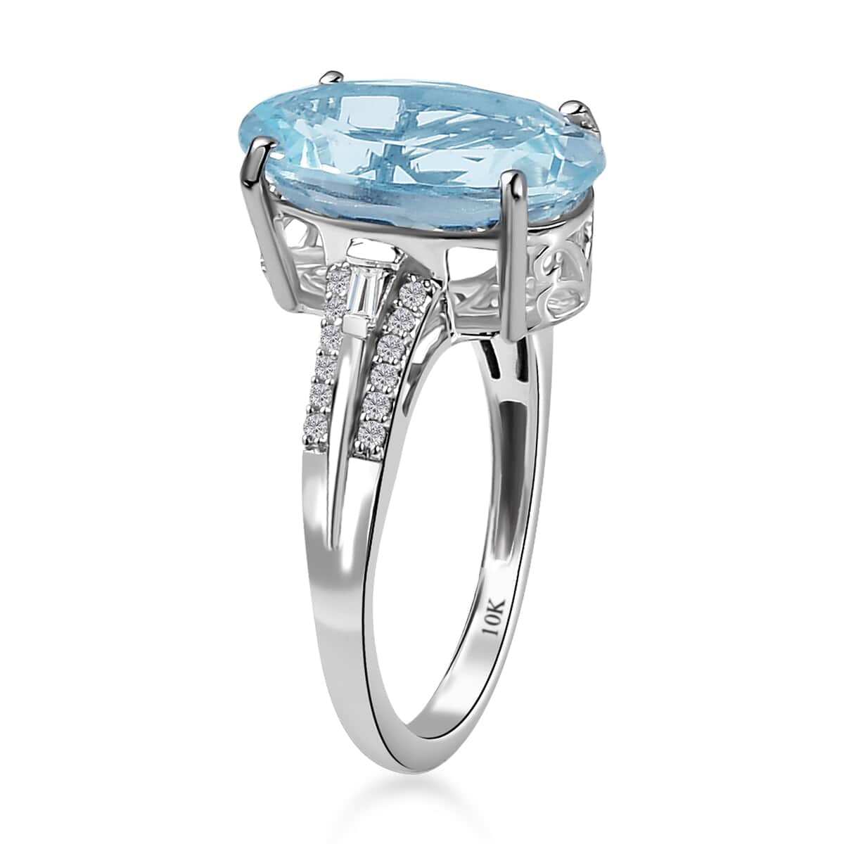 10K White Gold Oval Blue Aquamarine White Diamond Ring Size 9 Ct 4.25 G-H Color I3 Clarity X5709