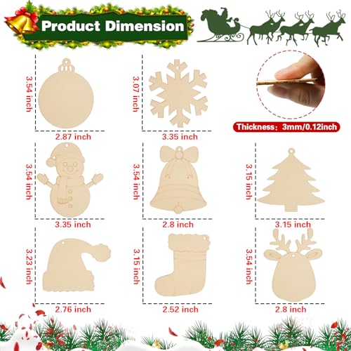 48pcs Wooden Christmas Ornaments Unfinished Paintable Blank Wood Slice T5604