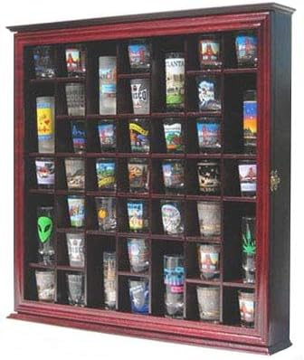 Cherry Finish Shot Glass Display Case with Glass Door T200