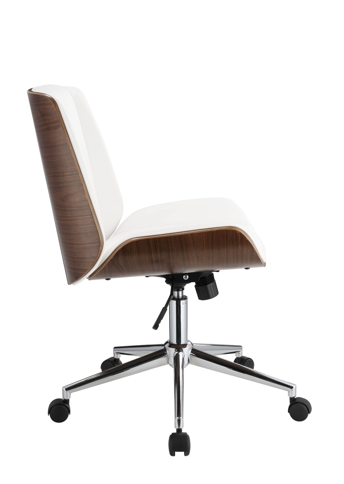 White Leatherette and Walnut Office Chair E2092