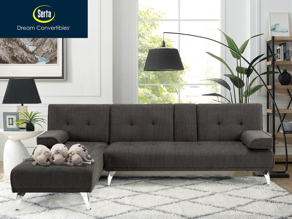Charcoal Gray Fabric Indoor Sectional Sofa with Chaise W4710