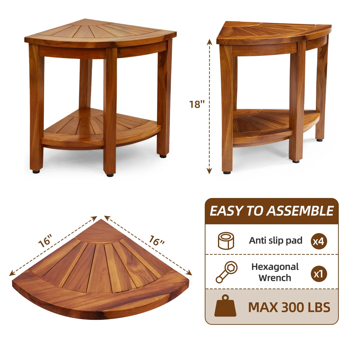 Teak Shower Bench with Shelf M7439