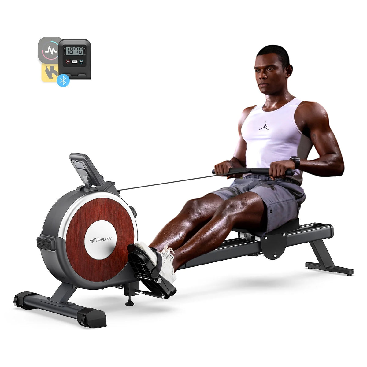 Magnetic Rowing Machine Quiet 16 Levels of Resistance Bluetooth Black Rower V2278