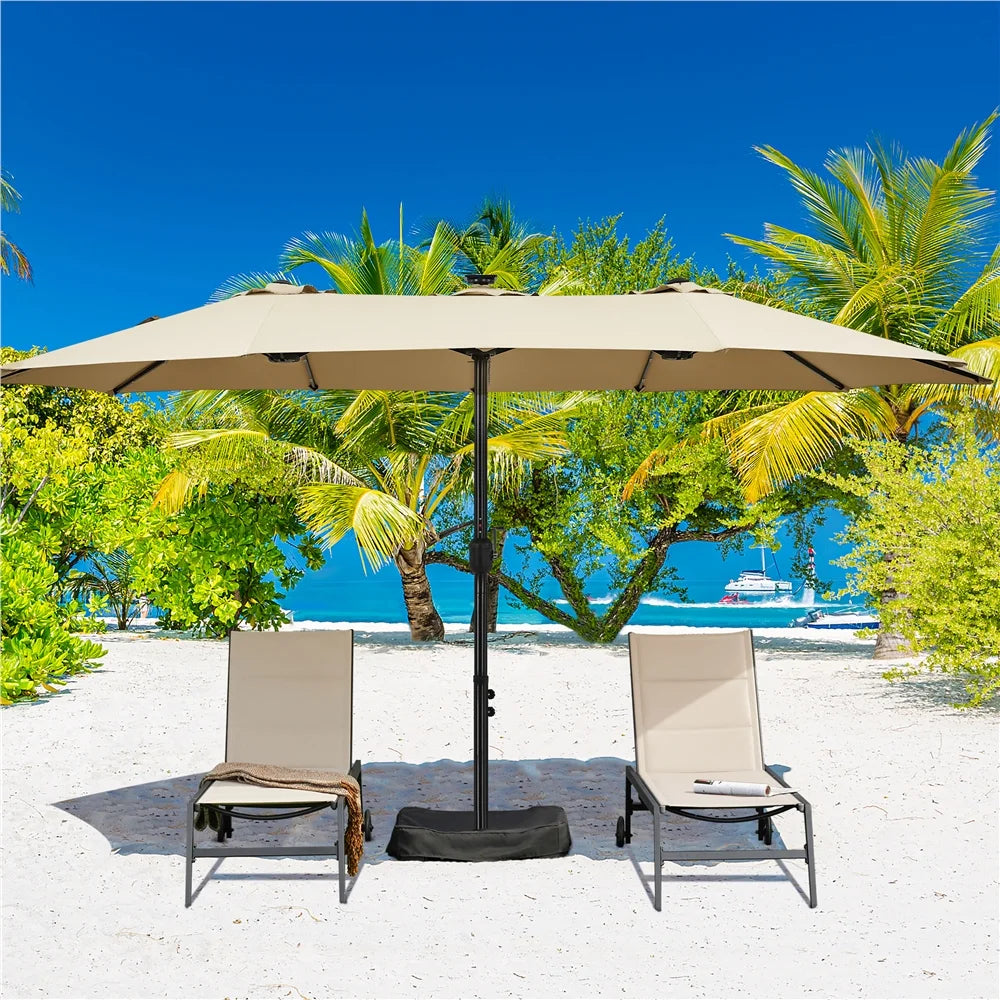 Tan 13ft Patio Umbrella with Solar Lights Q98443