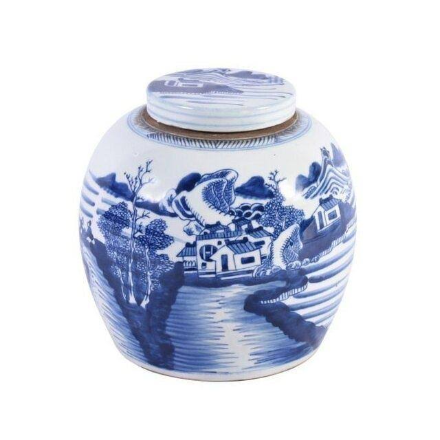 Blue & White Ancestor Jar with Landscape Design V4012