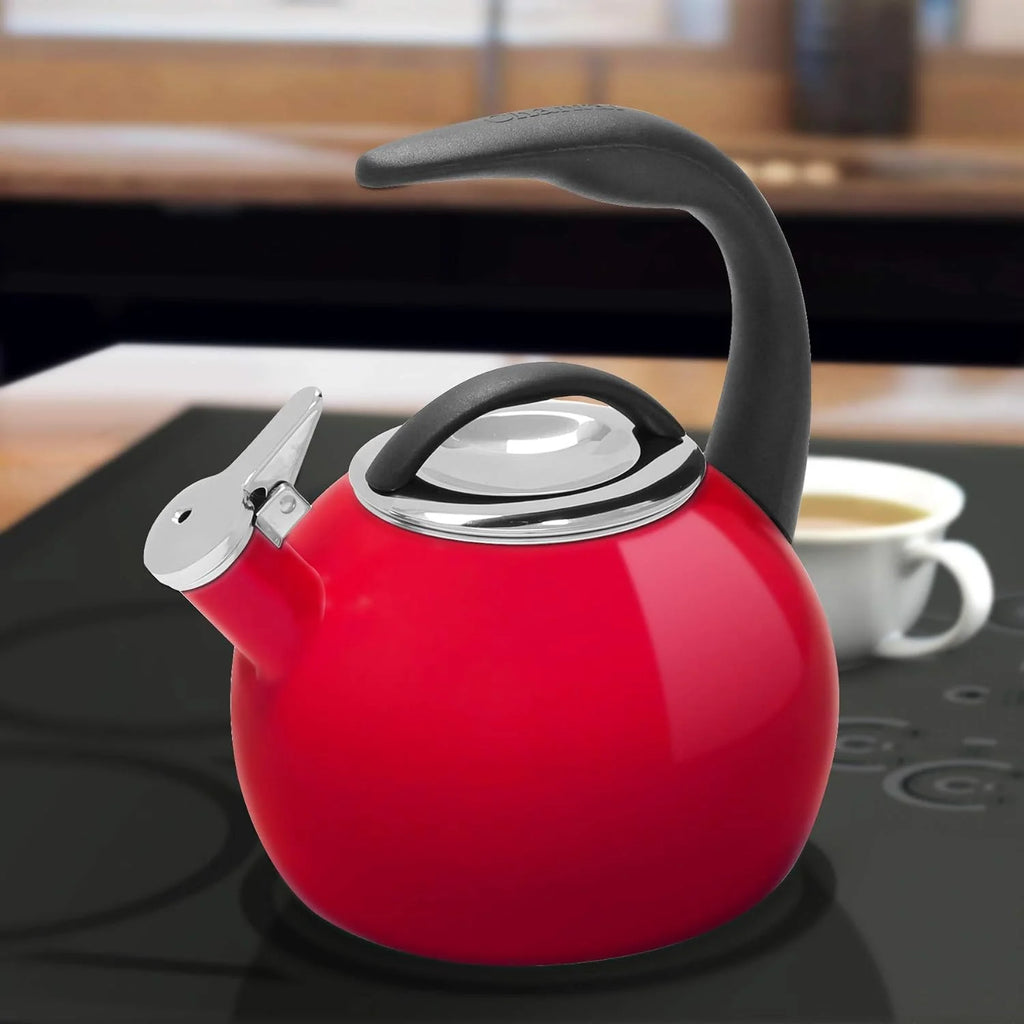 2 Quart Enamel On Steel Whistling Tea Kettle (Chili Red) B536