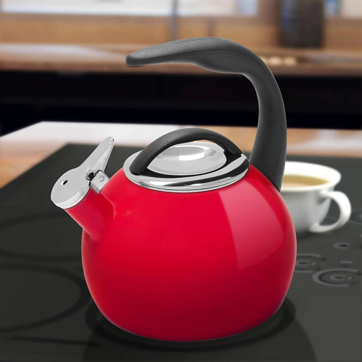 2 Quart Enamel On Steel Whistling Tea Kettle (Chili Red) B536