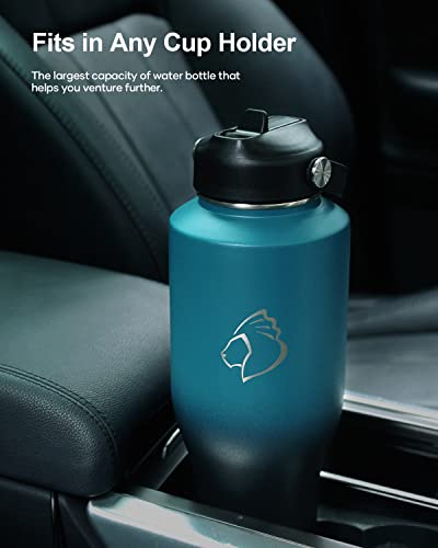 40 oz Insulated Double Wall Stainless Steel Tumbler with Handle Straw Lid and Flex Lid, Black D280