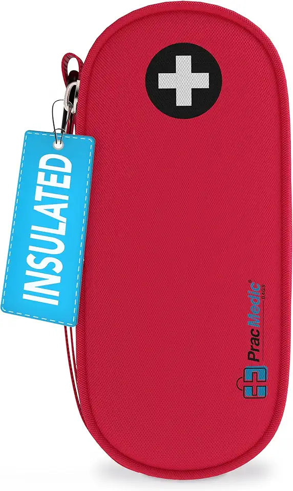 Insulated Compact EpiPen Carry Case holds 2 Epipens or Auvi-Q, Inhaler, Antihistamine Meds Red L277892