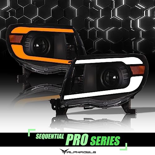 Black Amber Projector Headlights with LED Light Bar G5527