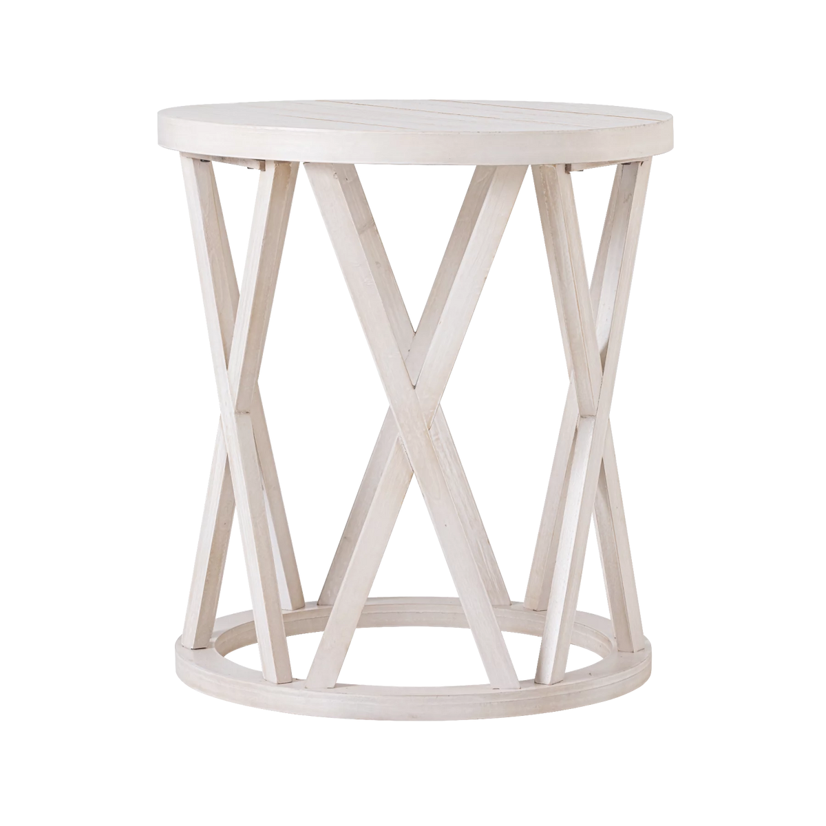 Antique White Round Wood End Table M9182