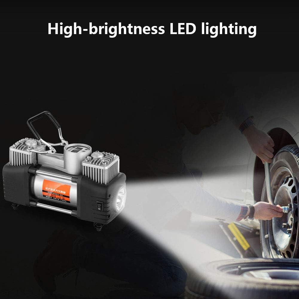 12V 150 PSI Double Cylinder Tire Inflator Air Compressor with LED Light and Storage Bag S61384