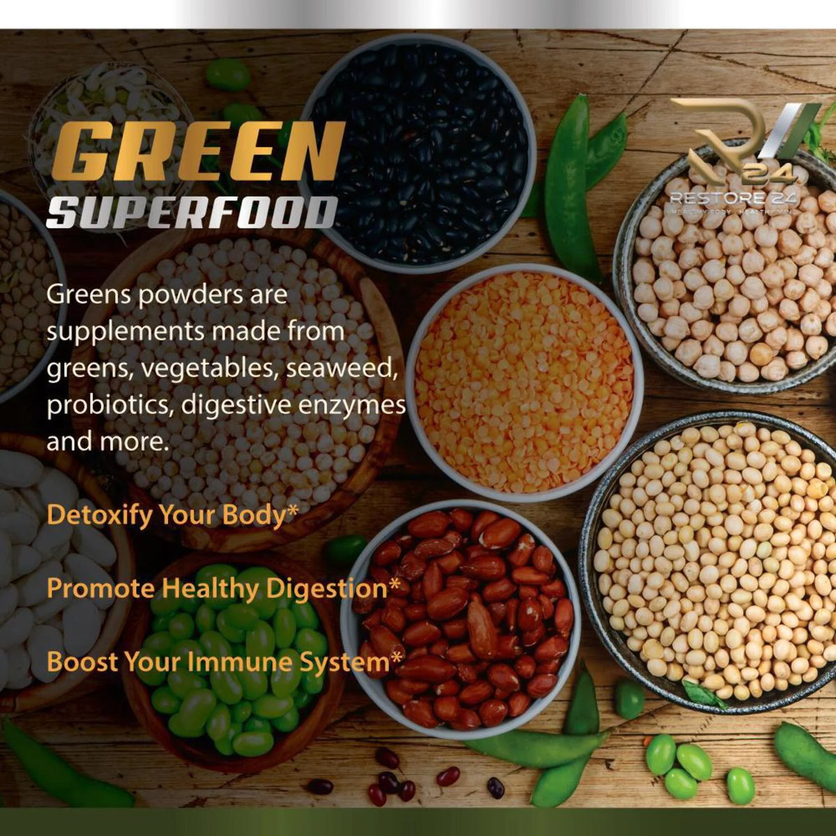 Super Greens Powder Smoothie Mix with Rice Bran, Vitamin E, Calcium, Iron, Dulse, Barley Grass, Wheat Grass, Bee Pollen F1601