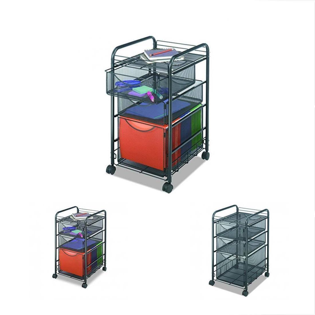 Onyx Mesh File Cart with 1 File Drawer and 2 Small Drawers O963275