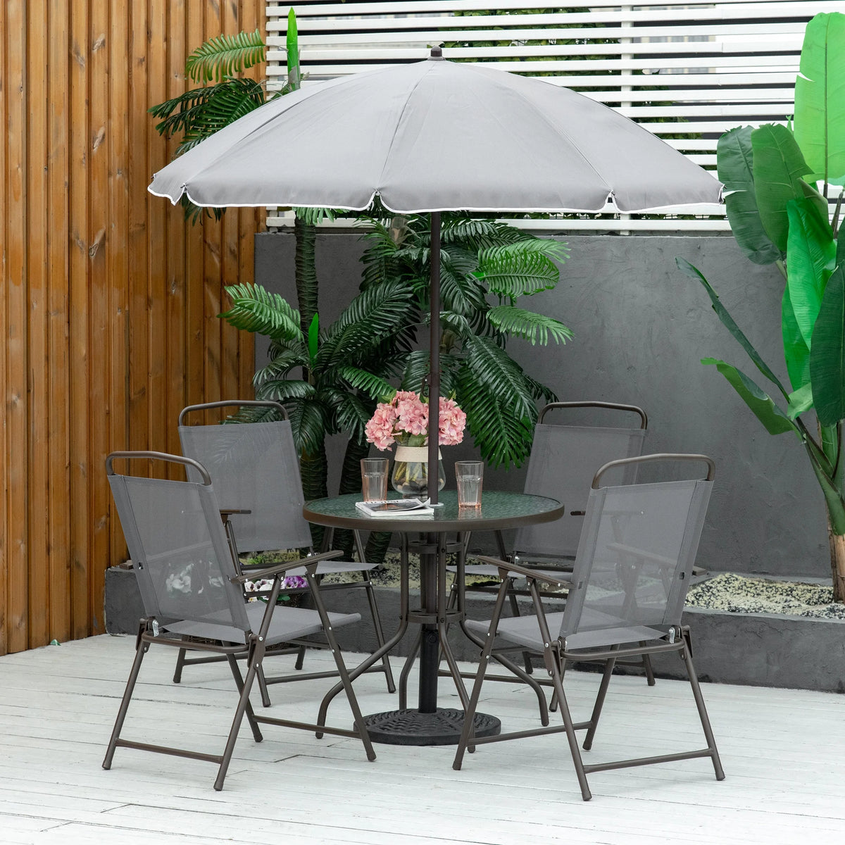6 Piece Fabric Patio Dining Set with Umbrella Y4198