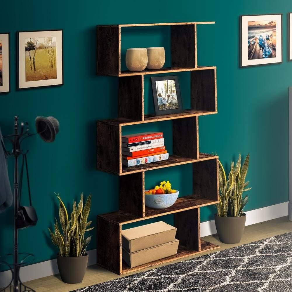 Rustic Brown 5 Tier Wooden Bookcase H562488