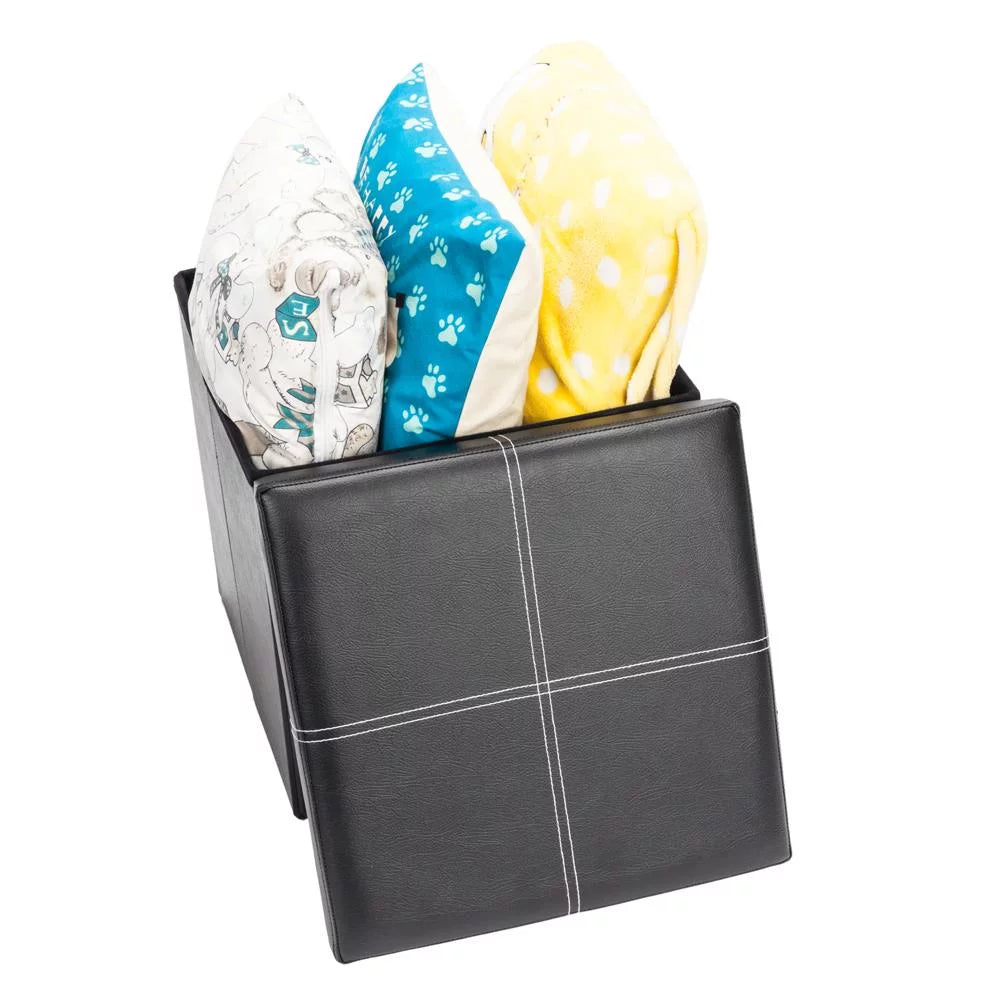 Black Leather Square Storage Ottoman T47454