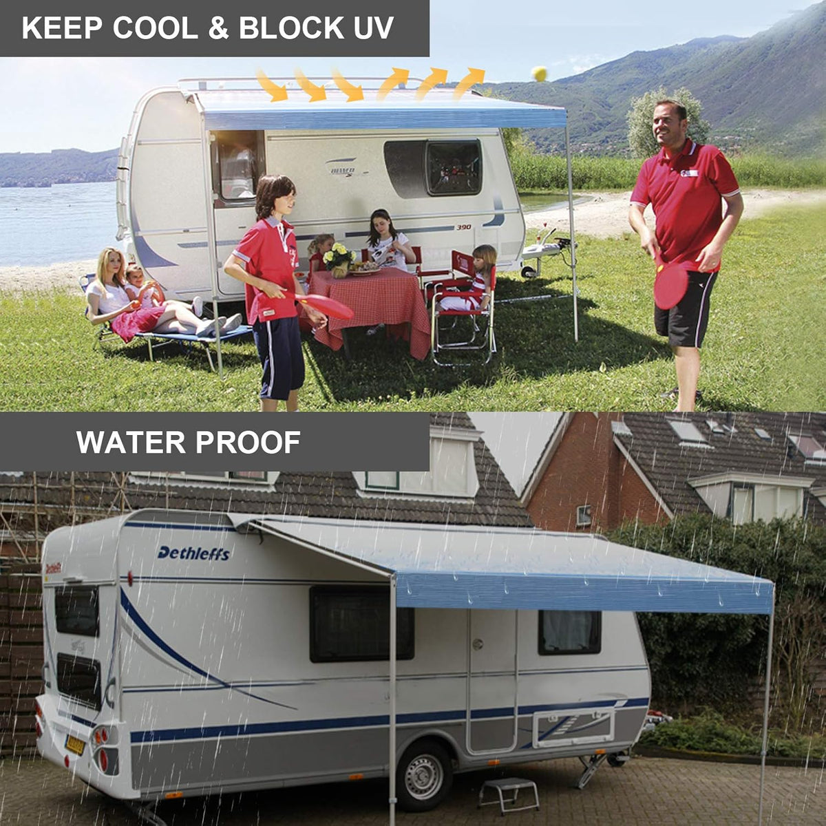 RV Awning Fabric Replacement Waterproof Vinyl Shade Screen - 18' (Fabric 17'2) T7374
