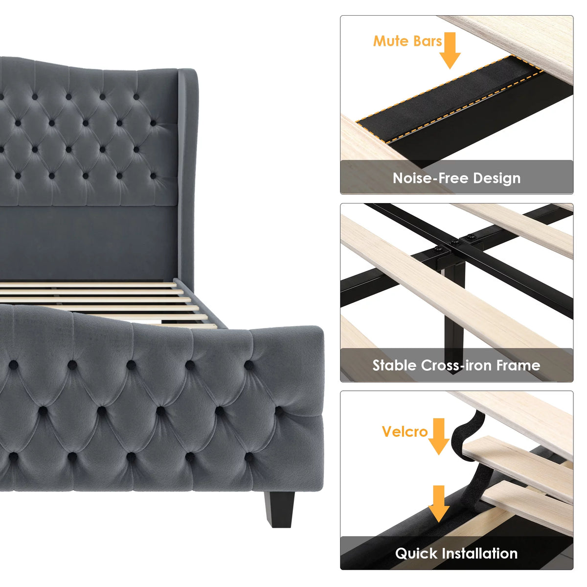 Queen Size Beige Velvet Tufted Upholstered Platform Bed Frame X8788
