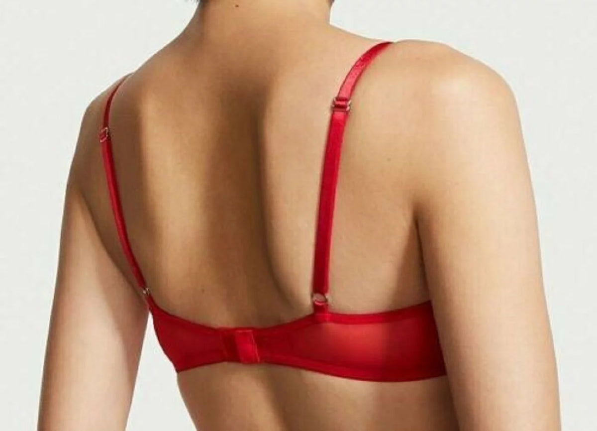 Red Sheer Mesh Balconette Bra 34DDD X858