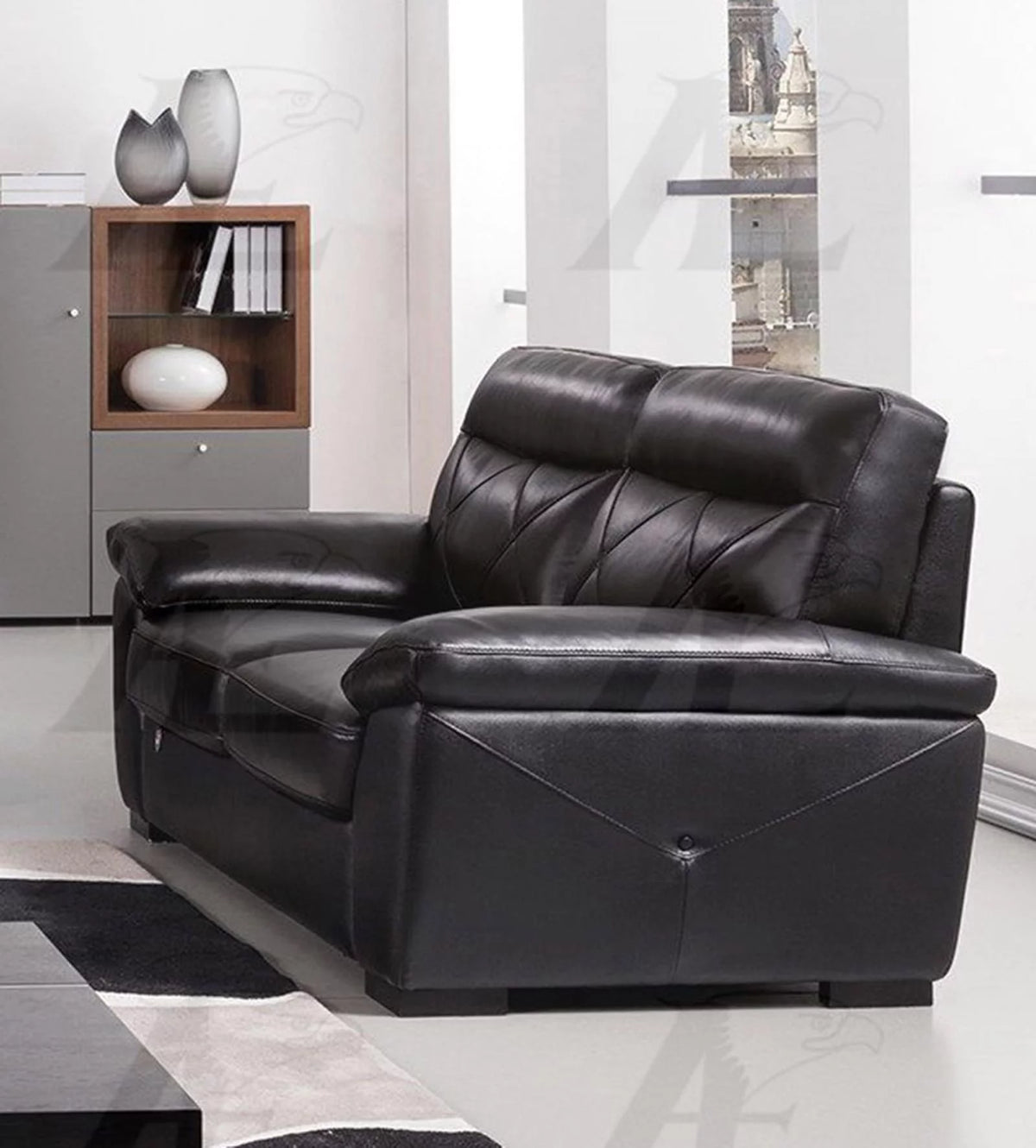 Black Italian Leather Sofa and Loveseat Set I786284